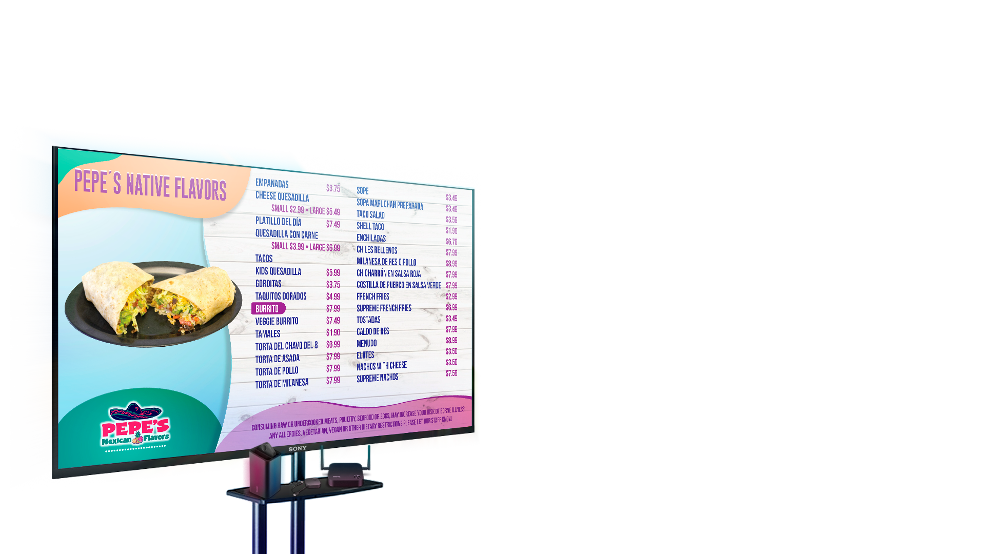 Digital restaurant menu board example